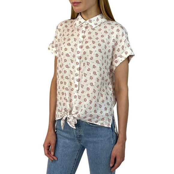 NEW Jachs Girlfriend Linen Blend Tie-Front Shirt | pINK - Picture 5 of 7